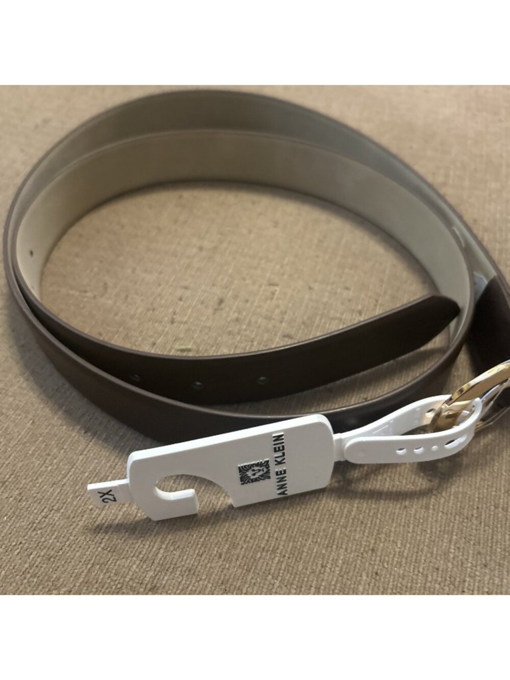 Anne Klein women's Leather Belt 2X Plus Size Belt Brown Gold Dainty Buckle New
